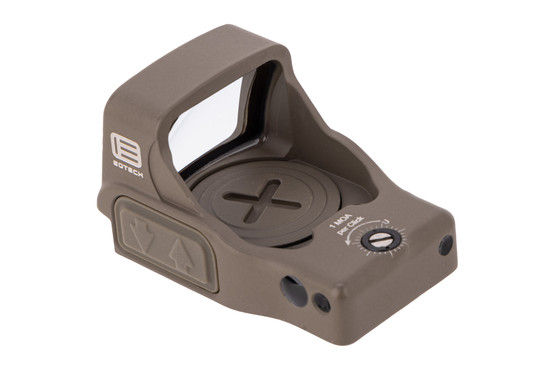 EOTECH EFLX 3 MOA Mini Reflex Sight in tan has push buttons for adjustments.